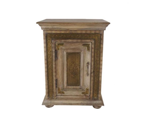 T1408 - I17 BEDSIDE TABLE GOLDEN BRASS ACACIA 51x35x68