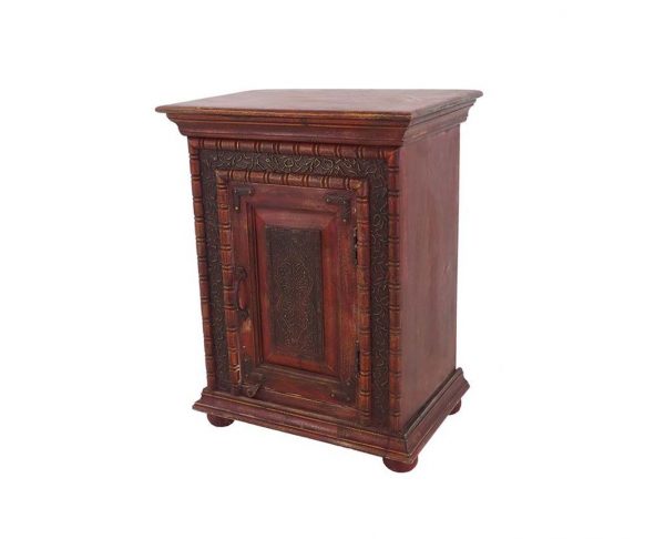T1409 - I17 BEDSIDE TABLE RED BRASS ACACIA 51x35x66